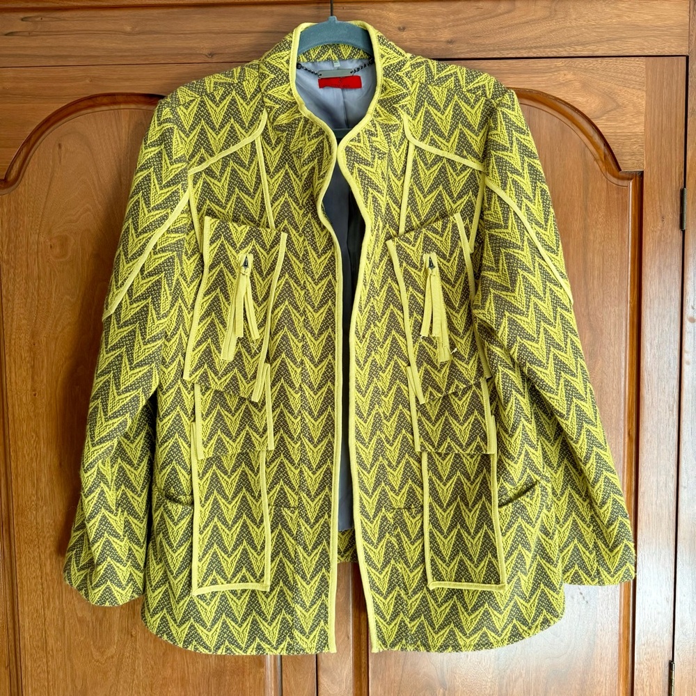 Women's Yellow Patterned Long Blazer Jacket
